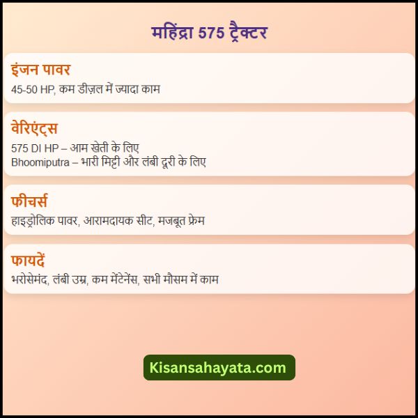 महिंद्रा 575 ट्रैक्टर - 575 DI HP और Bhoomiputra वेरिएंट की पूरी जानकारी
