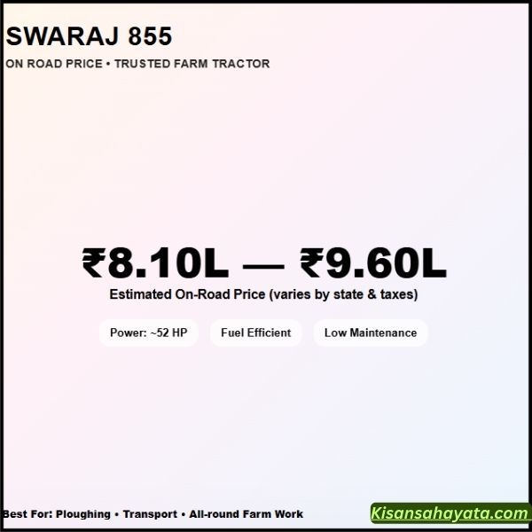 स्वराज 855 की ऑन रोड कीमत क्या है?