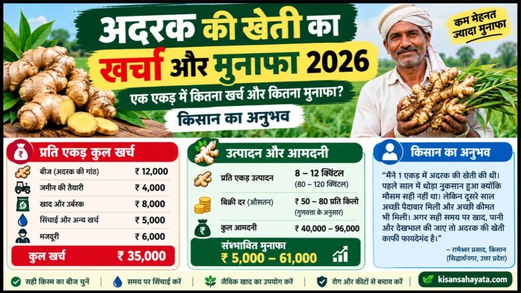 Adrak Ki Kheti Ka Kharcha Aur Munafa 2026 एक एकड़ में कितना खर्च और कितना मुनाफा किसान का अनुभव